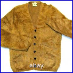 Large MINTY Rare GOLD Vintage 60s DRUMMOND Shaggy Man MOHAIR Cardigan SWEATER