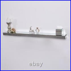 Large Mirrored Floating Wall Shelf Silver Glass Storage Display Home Unit 120cm