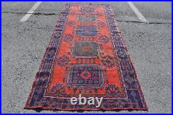 Large Rug, Vintage Rug, Turkish Rug, Antique Carpet, 53x129 inches Red Rug, 1054