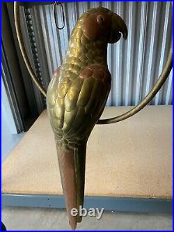 Large SERGIO BUSTAMANTE Copper Brass Parrot Sculpture Hanging Perch Vintage 26T