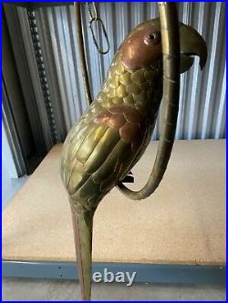 Large SERGIO BUSTAMANTE Copper Brass Parrot Sculpture Hanging Perch Vintage 26T