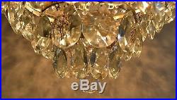 Large Size French Basket Style Vintage Brass & Crystals Chandelier Antique Lamp