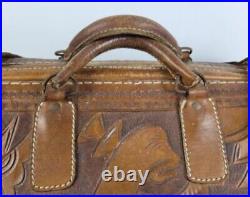 Large Vintage 1950's Hand Tooled Leather Travel Bag WithSouthwestern Native Scene