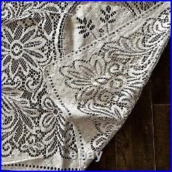 Large Vintage Antique Floral Lace Tablecloth Bedspread Ecru Beige 92 x 108
