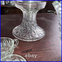 Large Vintage Crystal Punch Bowl Ornate Design withremovable stand & 14 Cups