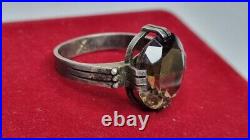 Large Vintage Silver Smokey Quartz Antique Ring