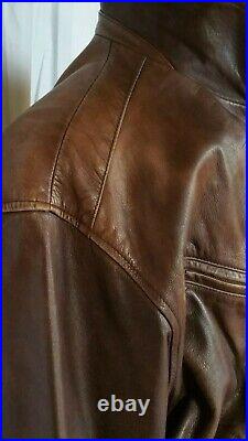 Large Vtg BANANA REPUBLIC BOMBER BIKER JACKET Distressed Brown Leather MENS 48R
