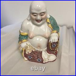 Large vintage antique happy smiling China Chinese porcelain Buddha