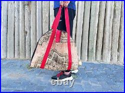 Large vintage turkish rug wood carrying case, antique turkish rug log carrier