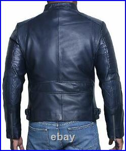 Leather Jacket For Men Navy Blue Color Genuine Lambskin Biker Motorcycle Casual