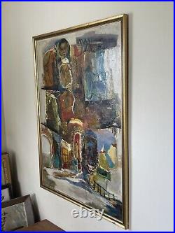 Leon Saulter Antique Modern Abstract Expressionist Oil Painting Old Vintage 1966
