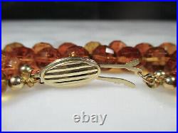 Lg Vintage Faceted Madeira Citrine Large Round Bead 2 Strand 14k Gold Necklace