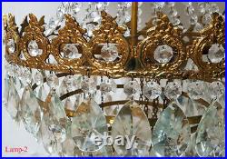 Matching Pair of Antique Vintage Brass & Crystals French LARGE Chandeliers
