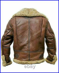 Men's Aviator RAF B3 Flying Bomber Fur Shearling Real Sheepskin Leather Jacket