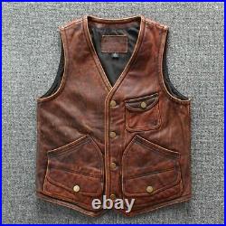 Men's Biker Vintage Tan Brown Real Leather Motorcycle Vest