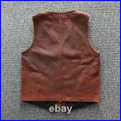 Men's Biker Vintage Tan Brown Real Leather Motorcycle Vest