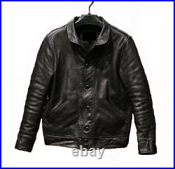 Men's Classic Vintage Distressed Black Jacket Casual Biker Leather Jacket Shirt