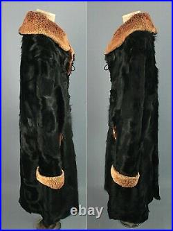 Men's Early 1900s Shaggy Pony Hair  Long Fur Coat Large XLong Vtg Antique