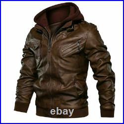 Men's Genuine Real Leather Jacket Brown Bomber Winter Hooded Jacket Coat