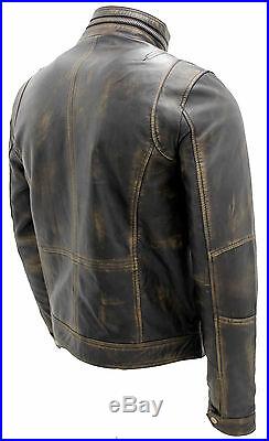 Men's Vintage Black Warm 100% Leather Retro Biker Jacket