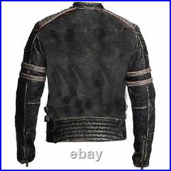 Mens Biker Vintage Motorcycle Cafe Racer Retro1 Distressed Leather Casual Jacket