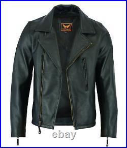 Mens Classic Vintage Genuine Top-Grain Cowhide Biker Leather Jacket