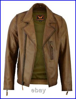 Mens Classic Vintage Genuine Top-Grain Cowhide Biker Leather Jacket