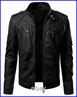 Mens Genuine Leather Jacket Vintage Slim Fit Real Biker Black New Xs-3xl