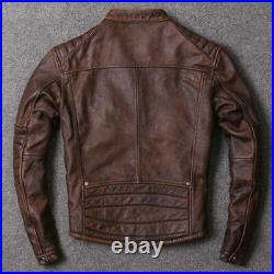 Mens Motorcycle Biker Vintage Cafe Racer Distressed Brown Real Leather Jacket