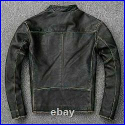 Mens Motorcycle Biker Vintage Distressed Black Faded Real Leather Jacket