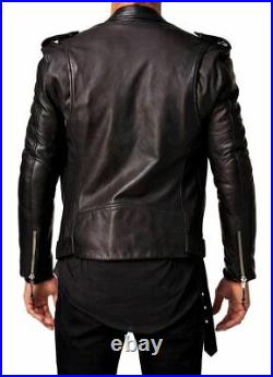 Mens Stylish Slim Fit Real Genuine Leather Jacket Black Vintage Biker New