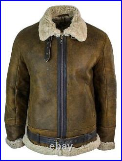 Mens Vintage Antique Sherling Sheepskin Cream Fur Air Force Pilot RAF Jacket