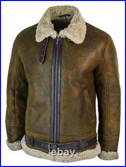 Mens Vintage Antique Sherling Sheepskin Cream Fur Air Force Pilot RAF Jacket