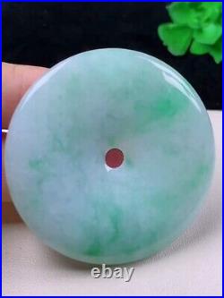Natural Vintage Icy Milky Green Jadeite Jade Carved Large Donut Pendant? Grade A