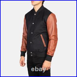 New Genuine Vaxton Brown Vintage Hybrid Varsity Jacket For Men