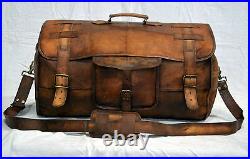 New Men Brown Genuine Large Leather Goat Hide Bag Luggage Duffle Gym Bags