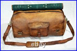 New Men Brown Genuine Large Leather Goat Hide Bag Luggage Duffle Gym Bags