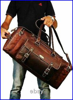 New Men's 30 Crafted Real Vintage Leather Travel Luggage Duffel Weekend Gym Bag