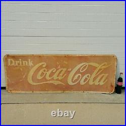ORIGINAL Med/Large 4' 1930's Antique Vtg Coca Cola Soda Pop Coke Metal Tin Sign
