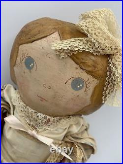 Oilcloth Doll Sweet Large Vintage Handpainted Antique Primitive 23