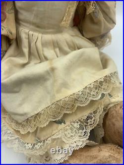 Oilcloth Doll Sweet Large Vintage Handpainted Antique Primitive 23