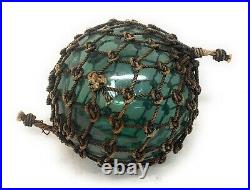 Old Authentic Large Signed Vtg Antique Glass Fishing Float Rope Buoy Ball 13-14