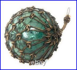 Old Authentic Large Signed Vtg Antique Glass Fishing Float Rope Buoy Ball 13-14