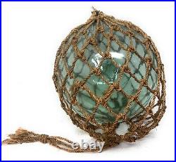 Old Authentic Large Signed Vtg Antique Glass Fishing Float Rope Buoy Ball 17-18