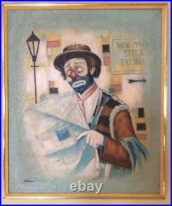 Old Oil Painting Clown Reading New York Stock Exchange signed by Artist 25