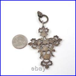 Peruzzi Vtg Antique Sterling Silver Large Cross Religious Angel Pendant LHL4
