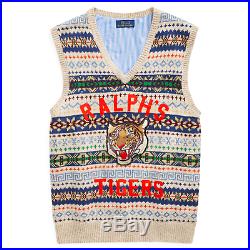 Polo Ralph Lauren Fair Isle Ralphs Tigers Tiger Patch Varsity Sweater Vest NWT