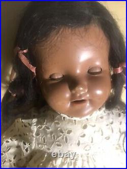 RARE 24 Large Black Baby Doll Antique Vtg Composition Teeth Hazel Sleepy Eyes