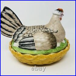 RARE GIANT LARGE Antique Vtg Staffordshire Bisque Hen on Nest 10