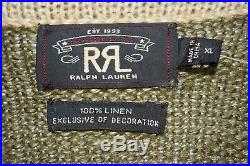 RRL Ralph Lauren Linen Shawl Beige Green Inspired Pattern Cardigan XL Extra-Larg